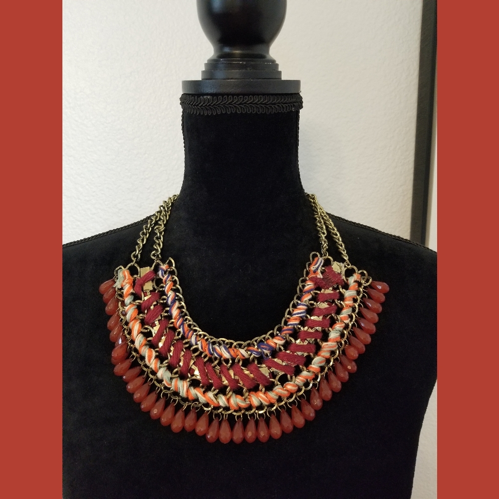 Rust Orange Tiered Statement Necklace - image 1